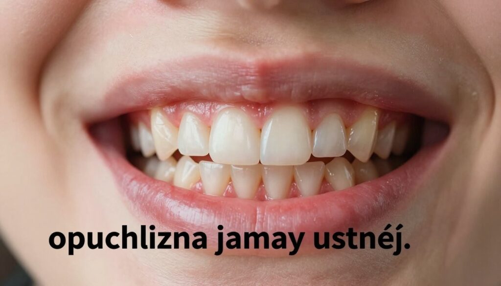 A close-up view of a human mouth showcasing swollen gums, illustrating the condition of "opuchlizna jamy ustnej." The foreground features clear details of inflamed, red gums around the teeth, emphasizing the discomfort and pain associated with gum swelling. In the middle ground, the teeth should be visible but not the main focus, providing context for the issue. The background is softly blurred to keep attention on the mouth while conveying a clinical yet approachable atmosphere. The lighting is bright and neutral, highlighting the textures of the gums and teeth. This image aims to evoke a sense of concern and urgency, perfect for an informative article about home remedies for gum swelling. A close-up view of a human mouth showcasing swollen gums, illustrating the condition of "opuchlizna jamy ustnej." The foreground features clear details of inflamed, red gums around the teeth, emphasizing the discomfort and pain associated with gum swelling. In the middle ground, the teeth should be visible but not the main focus, providing context for the issue. The background is softly blurred to keep attention on the mouth while conveying a clinical yet approachable atmosphere. The lighting is bright and neutral, highlighting the textures of the gums and teeth. This image aims to evoke a sense of concern and urgency, perfect for an informative article about home remedies for gum swelling.